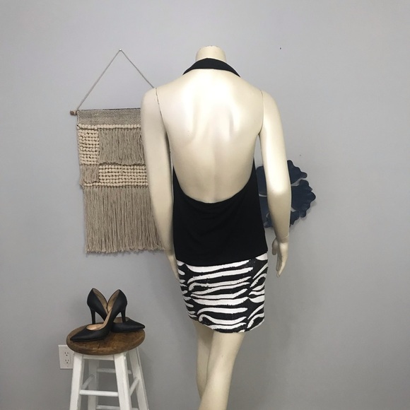 Y2K Bebe sequin zebra print halter dress - Picture 4 of 8